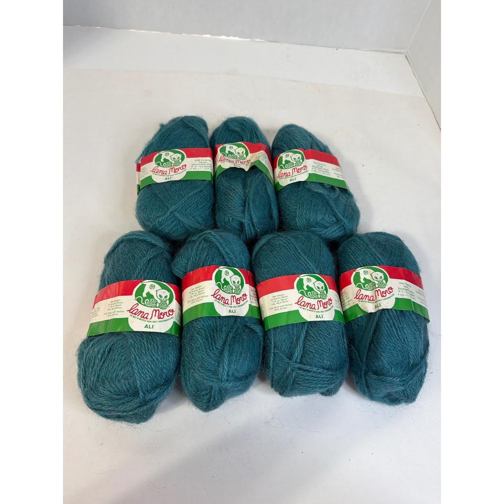 7 Skeins Lana Moro Ali Mohair Wool Blend Yarn Teal Blue Green Italy Lot 2616